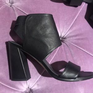 Stuart weitzman black bootie heels open toe